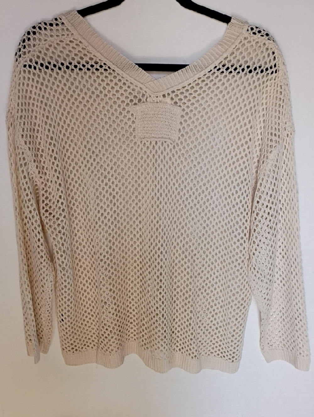 POL Women's Open-Knit V-Neck Top Sweater - Cream Size S - Picture 3 of 7